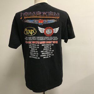 Journey rock band summer tour 2003 black t shirt Styx REO Bandwagon Vintage L